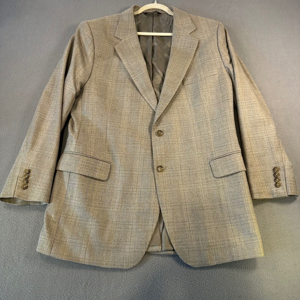 Jos A Bank Signature Collection Silk Wool Blazer 46R Tan Plaid Sport Coat